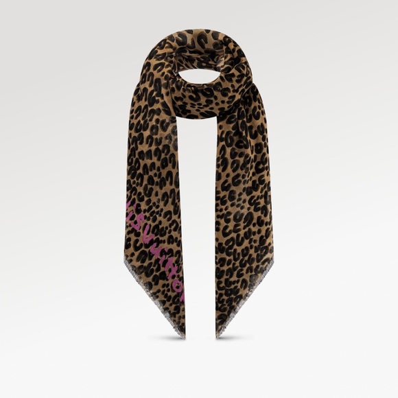 100% Authentic LOUIS VUITTON Leopard Print Cashmere Silk Scarf Wrap - Picture 1 of 15